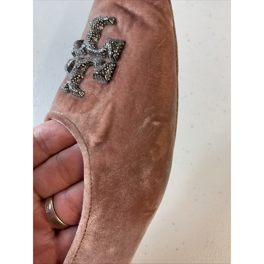 Tory Burch Eleanor crushed velvet Ballet Flat Pink crystal Logo Womens Size 11 - Picture 11 of 15